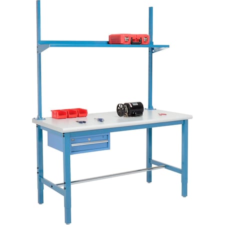Global Industrial 60x30 Production Workbench Laminate Safety Edge, Drawer, Upright & Shelf BL 318963BL